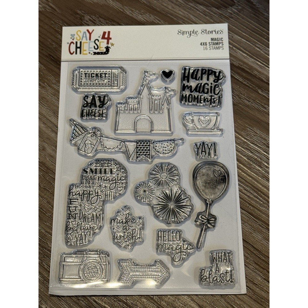 Simple Stories Clear Stamps - "Say Cheese For Magic" 16 Stamps, Used Gently